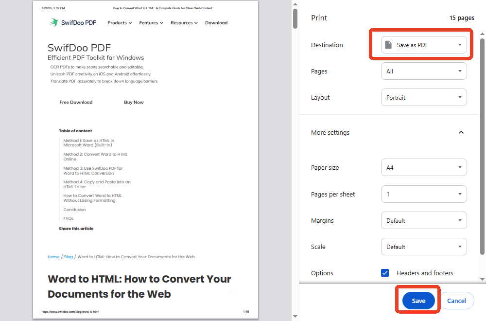 save html as pdf