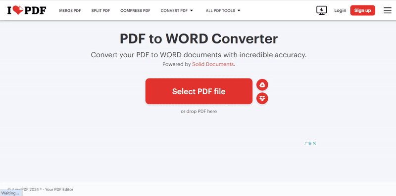 iLovePDF Locked PDF to Word Online