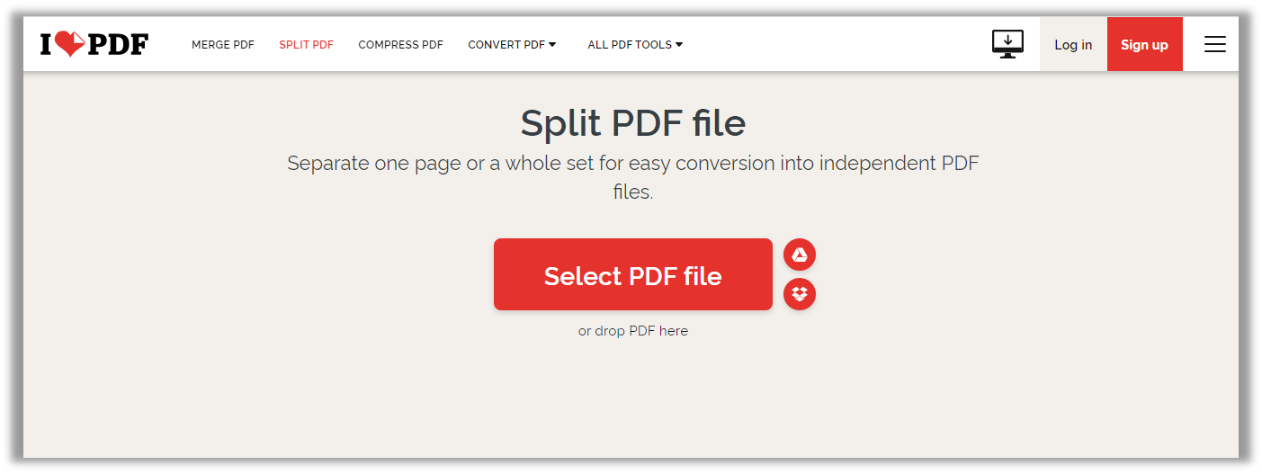 iLovePDF online PDF cutter page