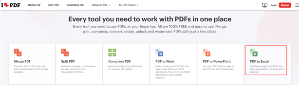 How to Use iLovePDF to Convert PDF to Excel Step 1