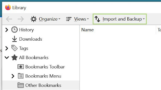 Import and Backup Bookmarks on Firefox