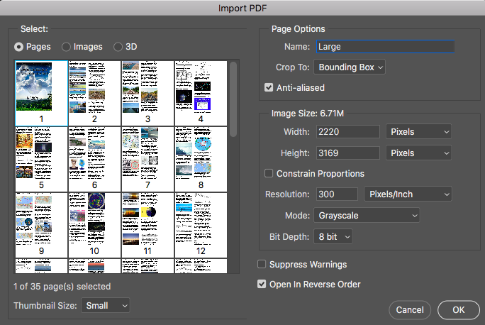 Import PDF into Photoshop