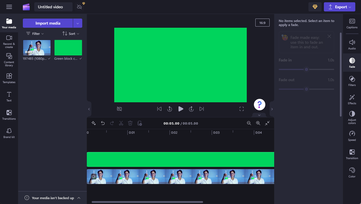 Import Video and Green Screen to Timeline