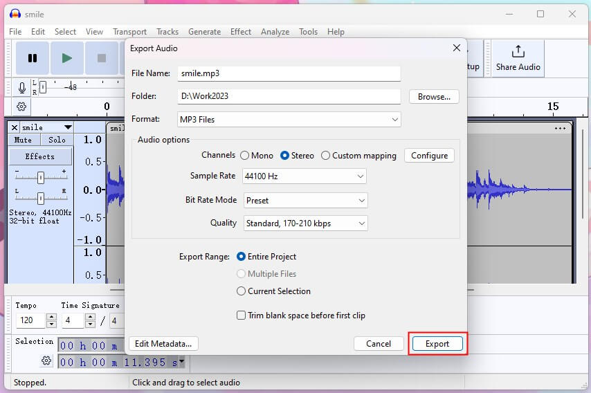 Export the Improved Audio