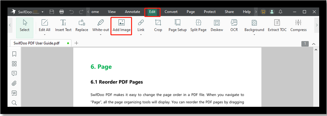 Increase PDF size with SwifDoo PDF by inserting images step 2