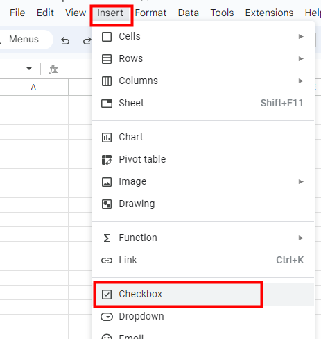 Insert checkbox in Excel using Google Sheets 1