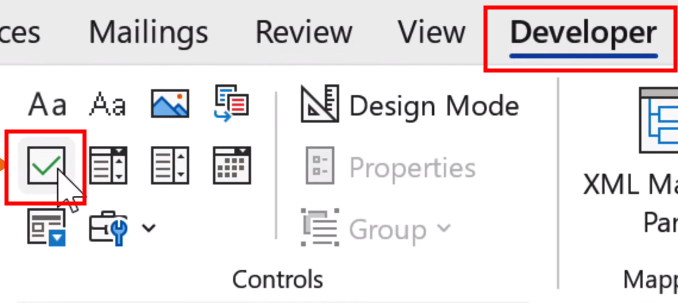 Insert checkbox in Word with the Developer tab 2