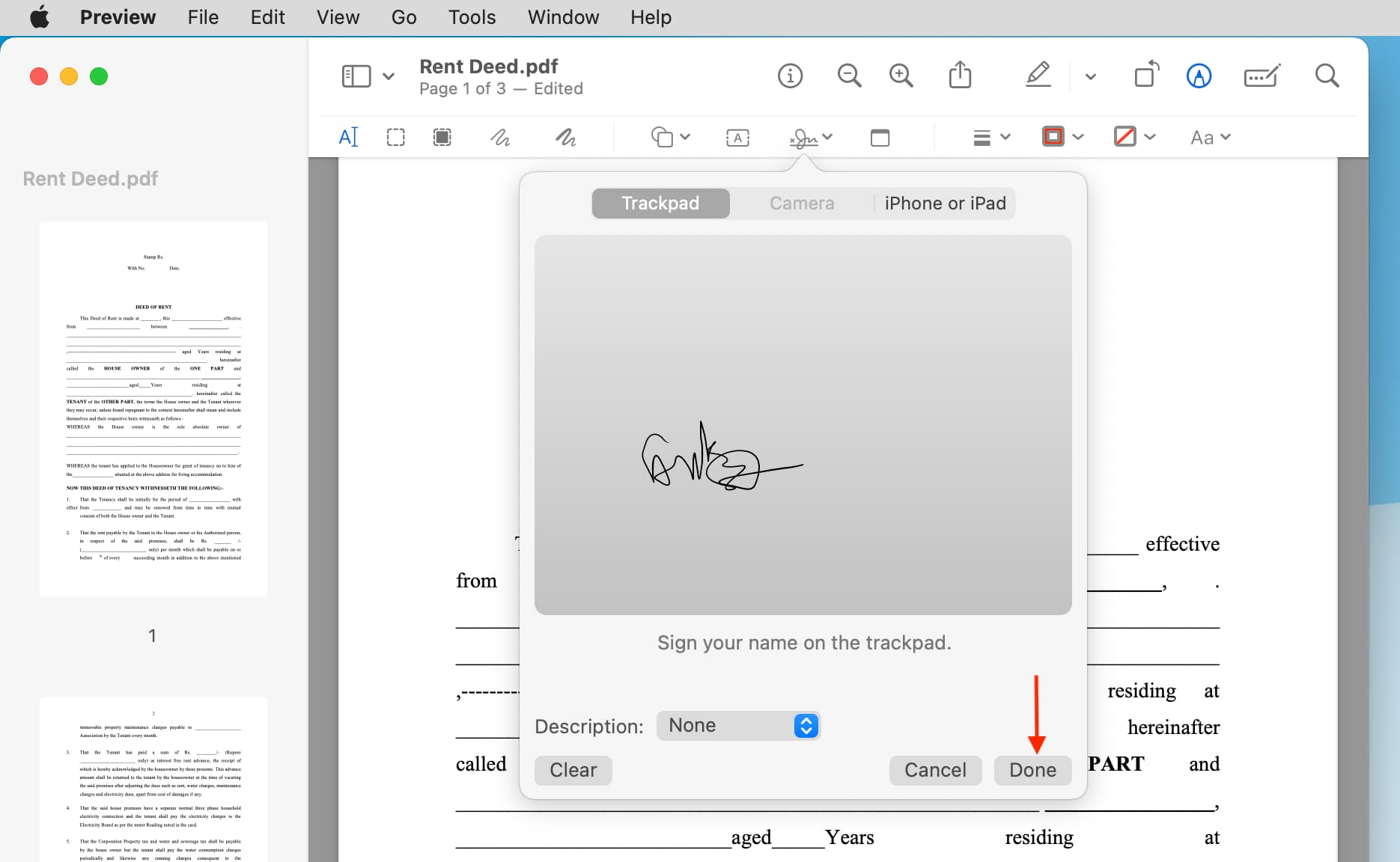 Insert E-Signatures into PDFs with Trackpad