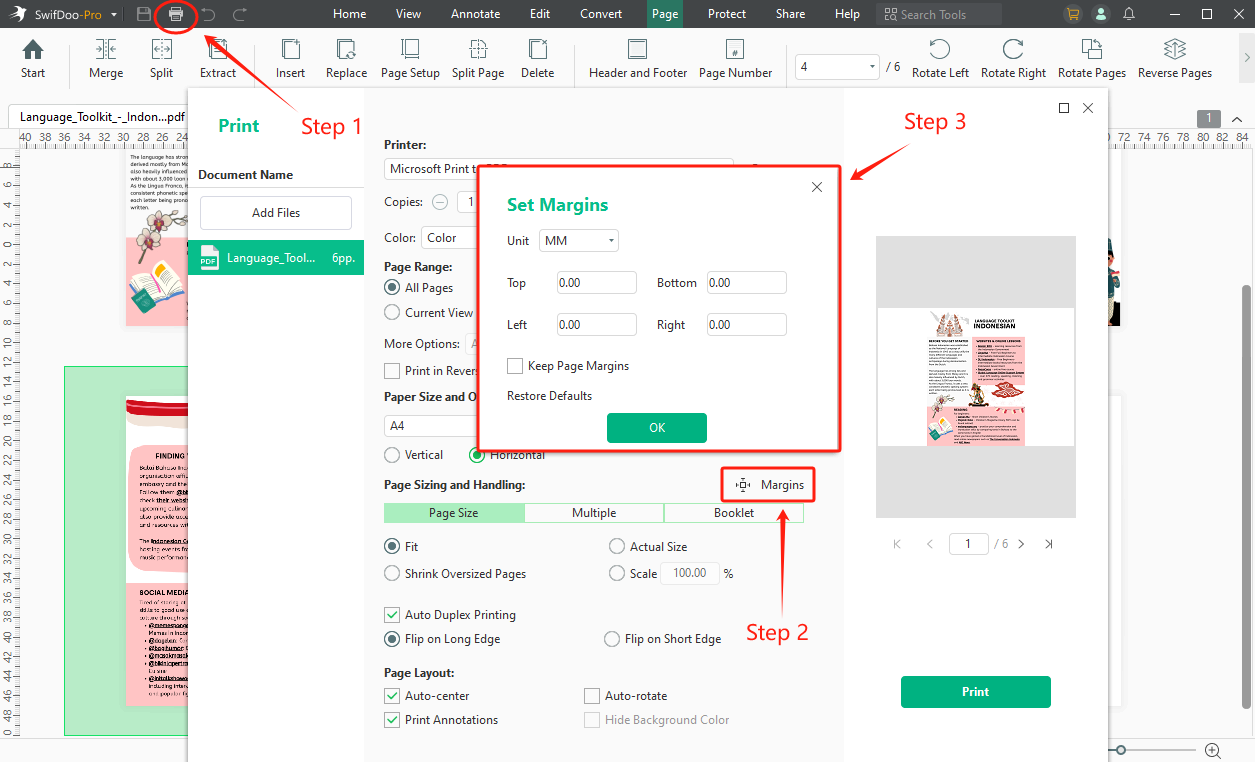 Insert Margins to PDF with the Print Function