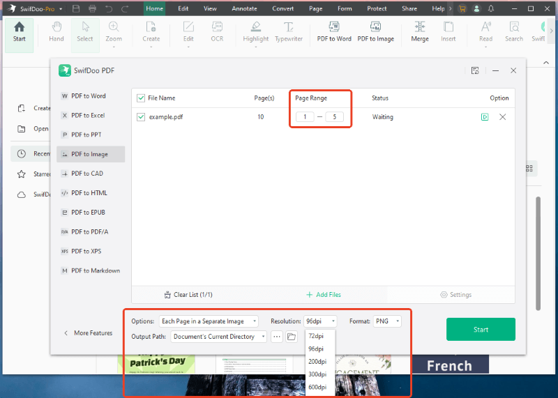 PDF to Image Settings