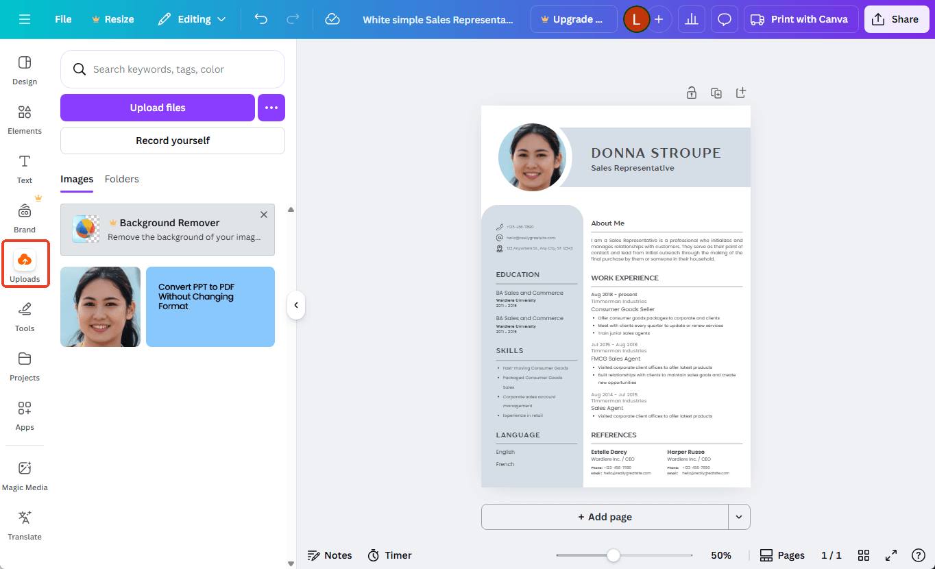 Add a Photo in a Resume in Canva