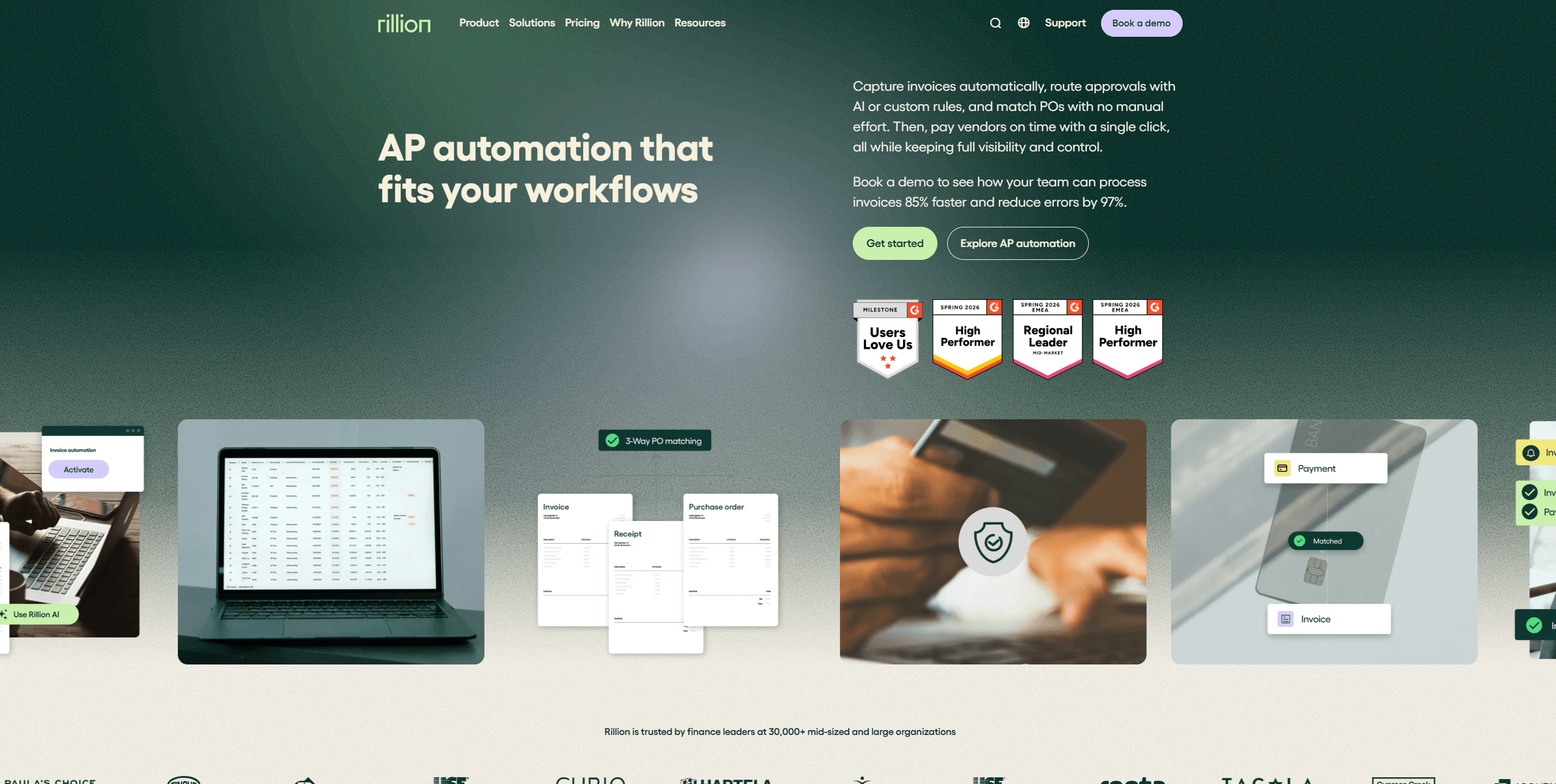 the interface of rillion ai invoice automation tool