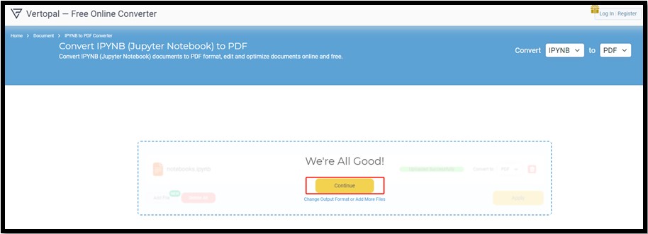 Speichern von Jupyter Notebook als PDF mit Vertopal