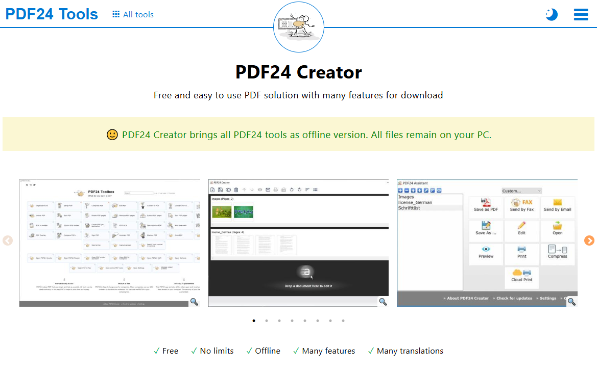 The website interface of PDF24 Creator
