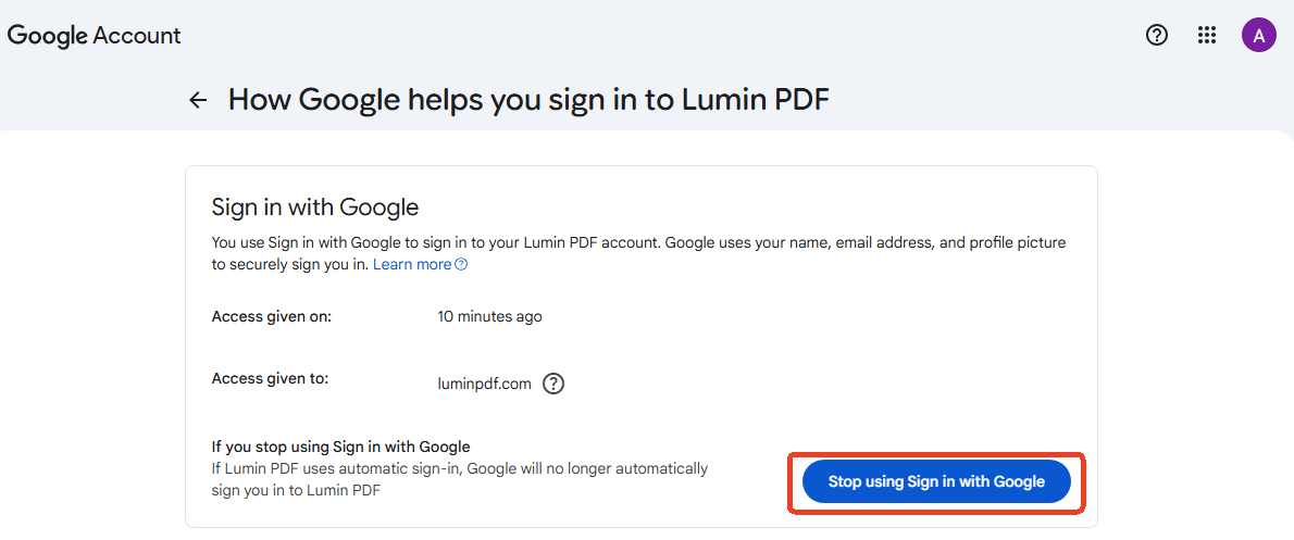 Stop using Sign in with Google