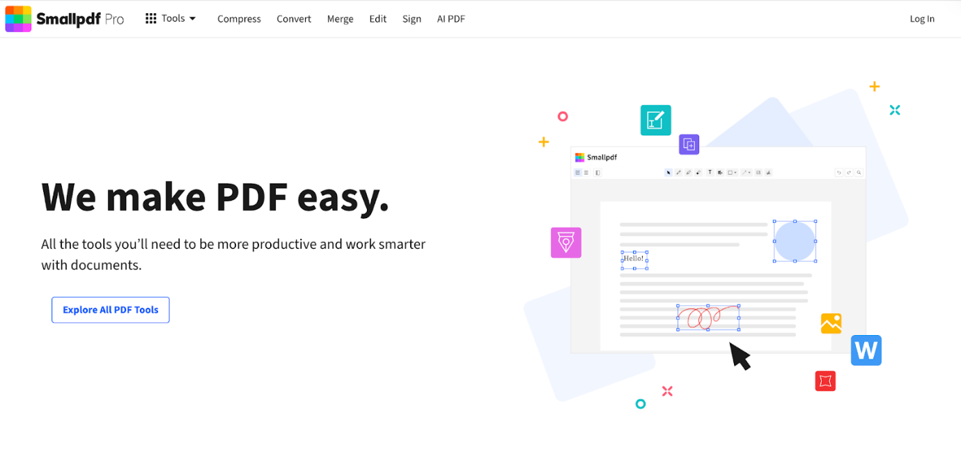 Interface of Smallpdf website