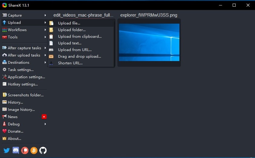 Main interface of ShareX