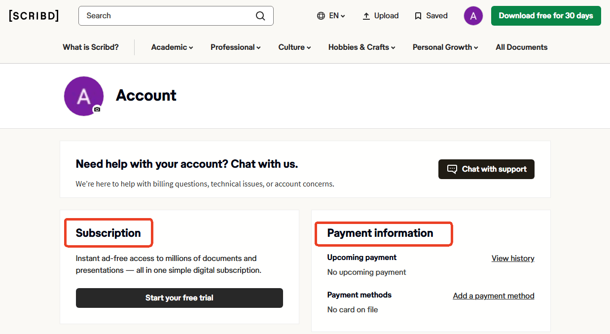 cancel Scribd subscription 