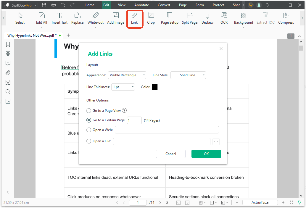SwifDoo PDF lets you add clickable URLs