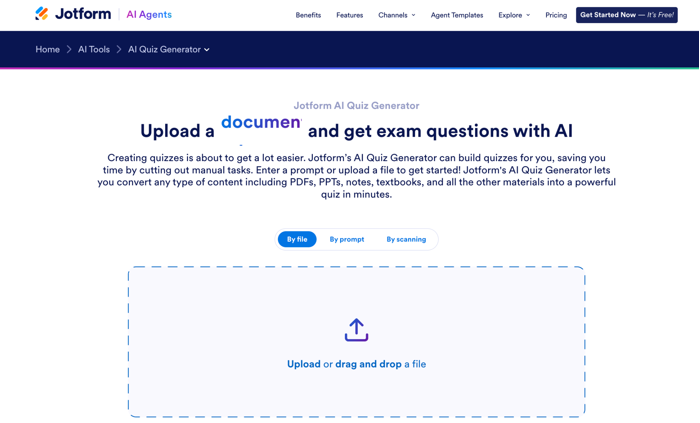 Jotform AI quiz generator