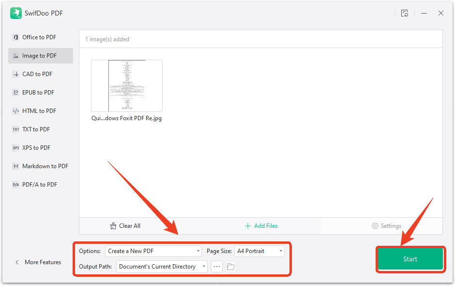 JPEG or JPG to PDF output settings