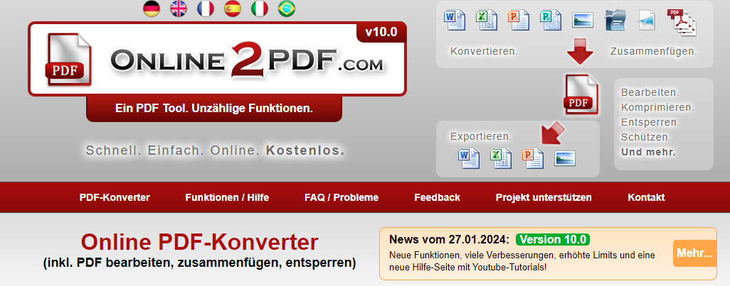 Online2PDF Konverter für Bild zu PDF in 100 KB