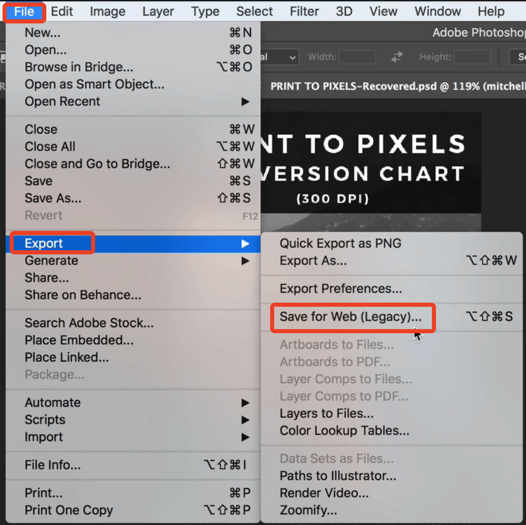 Adobe Photoshop Export As
