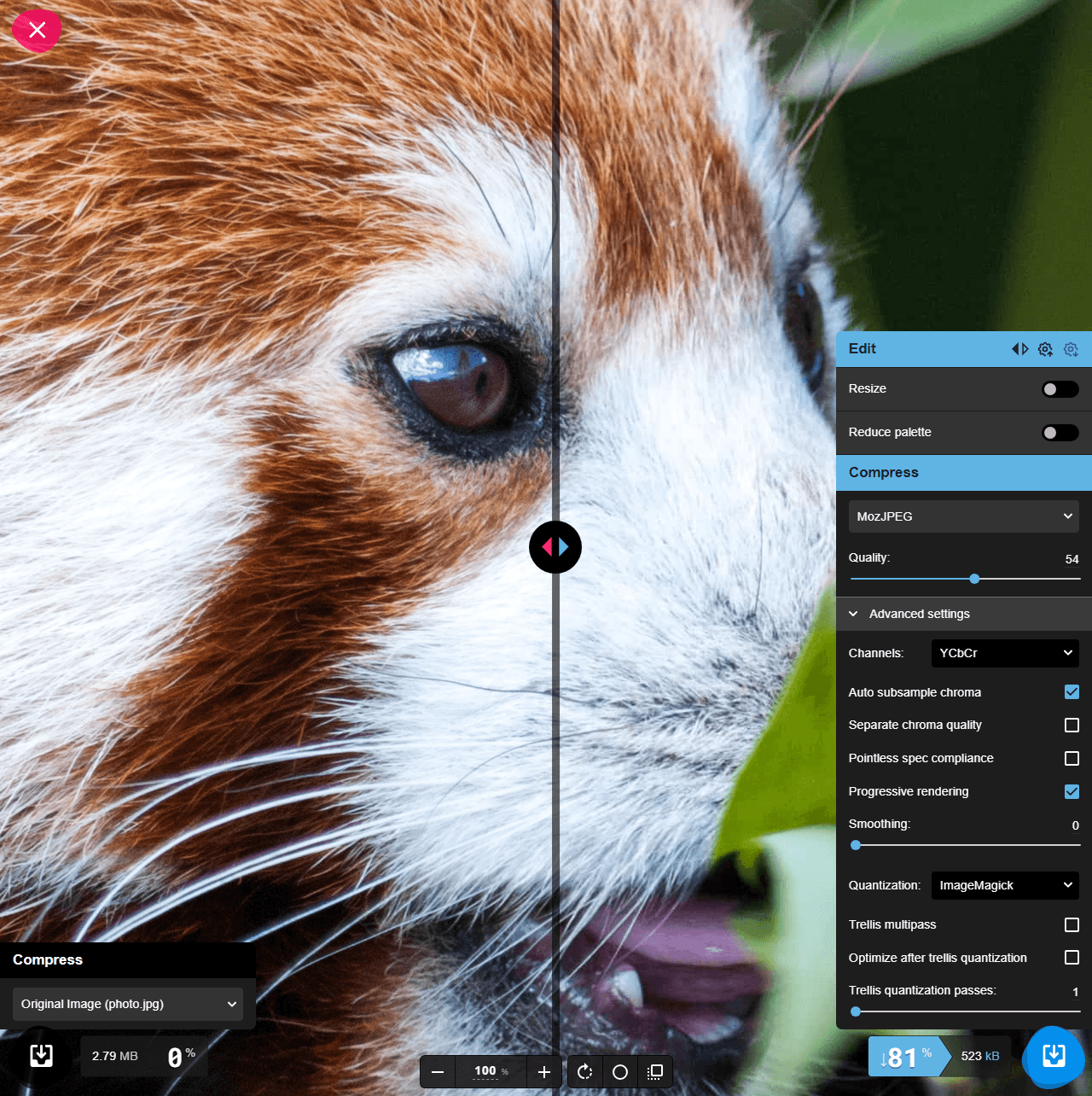 JPG image quality settings