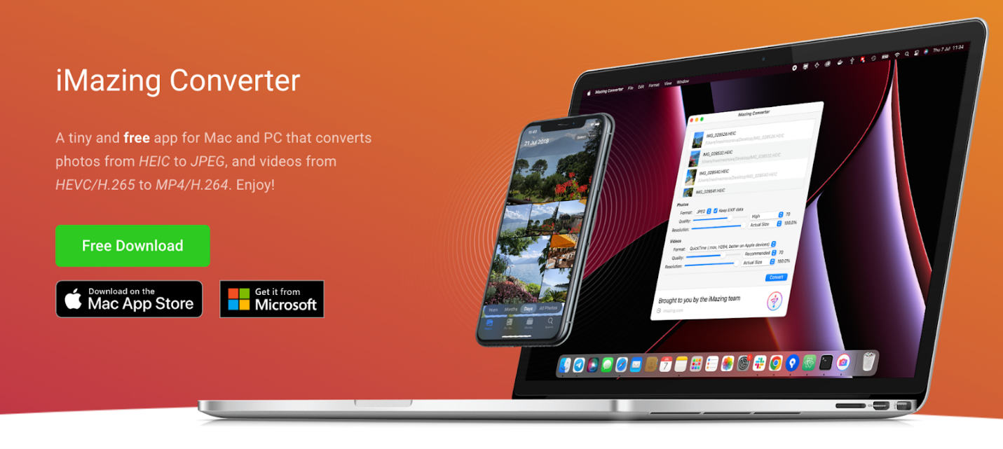 The webpage interface of iMazing Converter