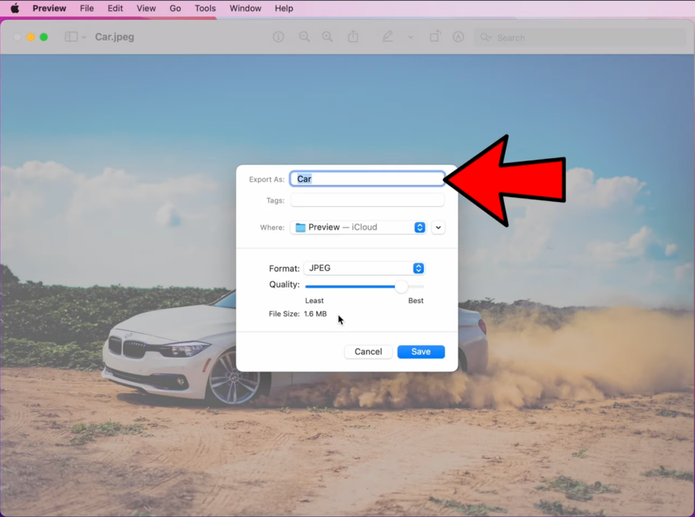 Interface of Preview on Mac