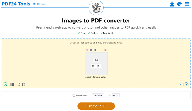 Convert JPG to PDF Online for Free in High Quality with PDF24 Tools