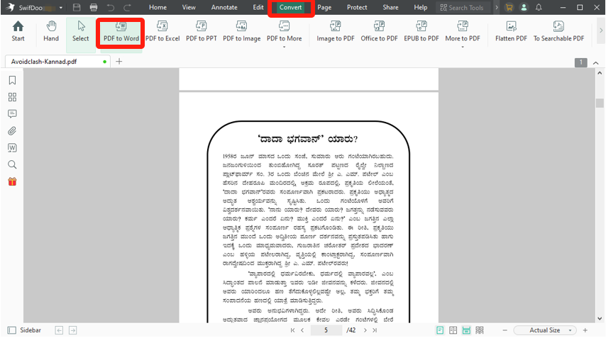Kannada PDF to Word using SwifDoo PDF 1