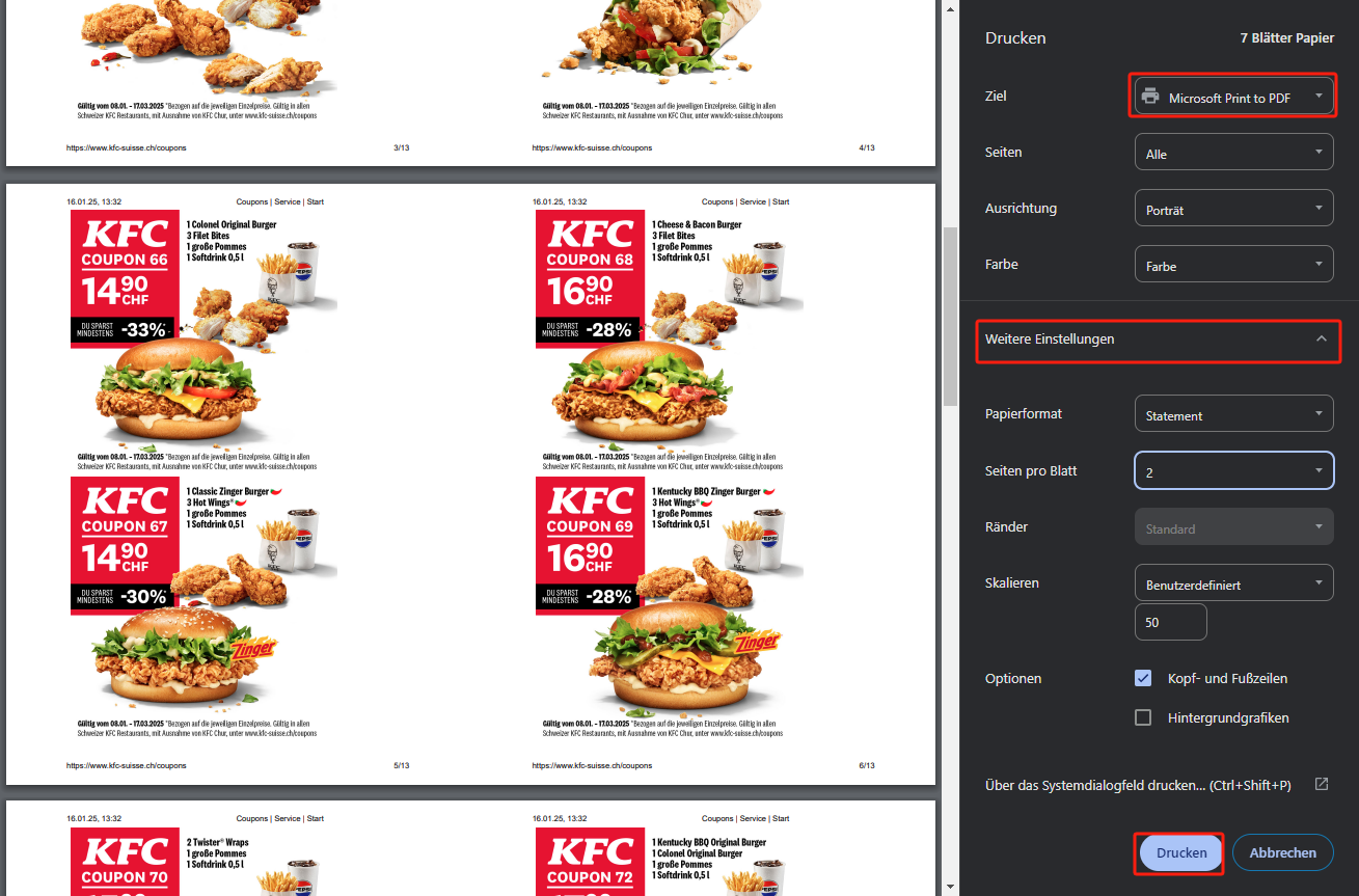 KFC Gutscheinen PDF Download Desktop