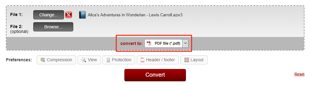 Wählen Sie PDF aus dem Dropdown-Menü Konvertieren in