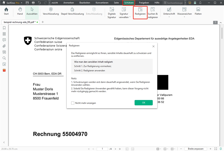 Kontoauszug schwärzen PDF mit SwifDoo PDF