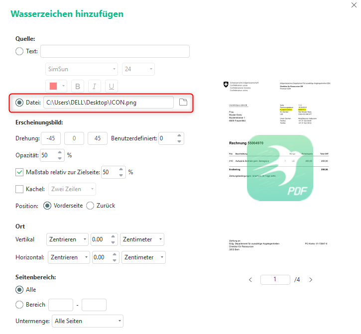 Logo als Wasserzeichen einfügen mit SwifDoo PDF