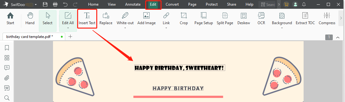 Make birthday wishes for husband card with SwifDoo PDF step 3