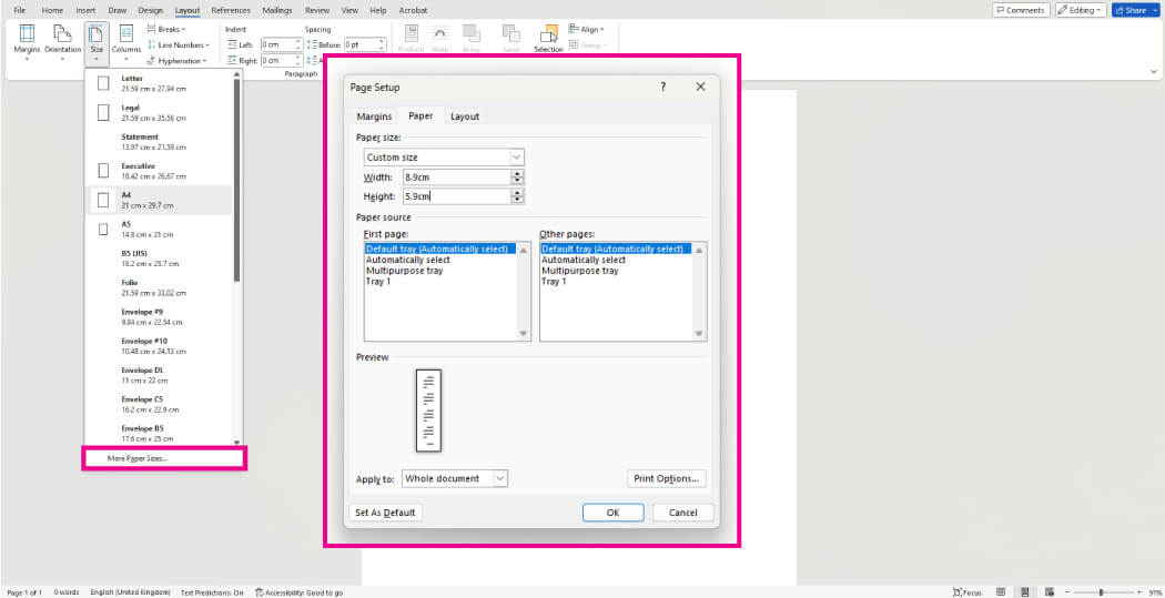 Change Paper Size