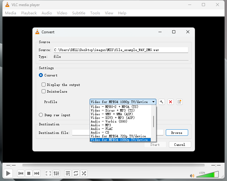Make MP4 from WAV Offline with VLC