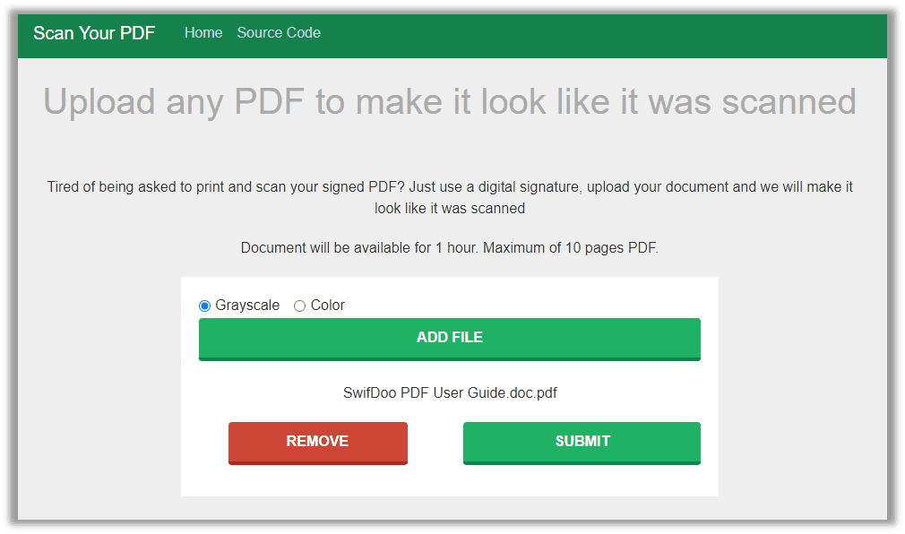 Make a PDF look scanned in Scan to PDF online