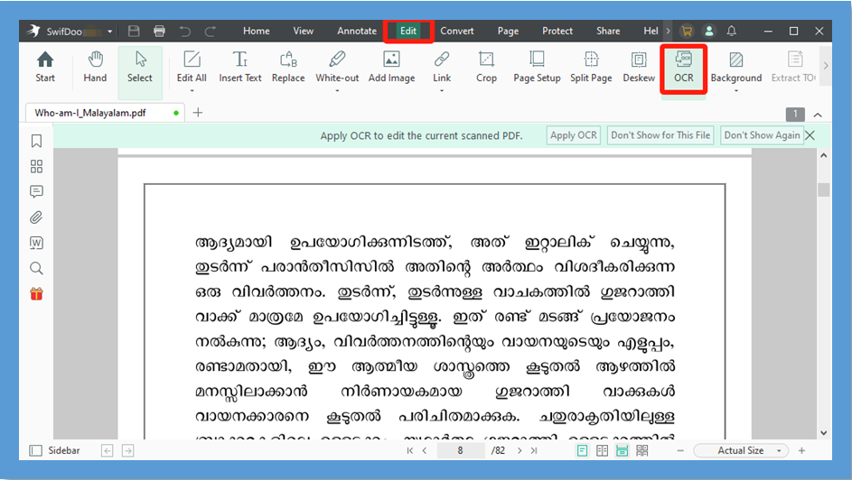 Malayalam PDF to Word offline with SwifDoo PDF 3