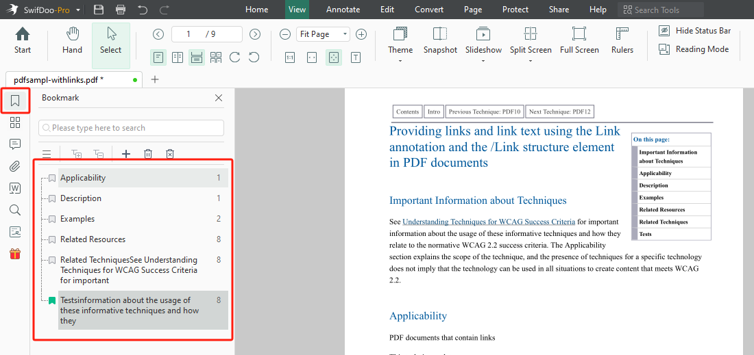 Manage Bookmarks in PDF