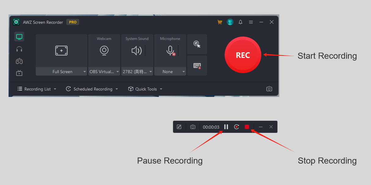 Manage Screen Recording in AWZ Screen Recorder