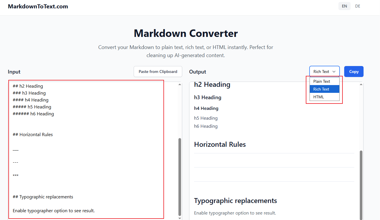 Convert Markdown to text in Markdown to Text Converter