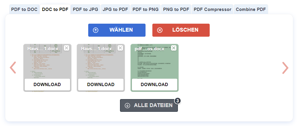 Laden Sie Ihre Word-Dateien durch die Schaltfläche „Wählen“ in PDF Compressor hoch. 