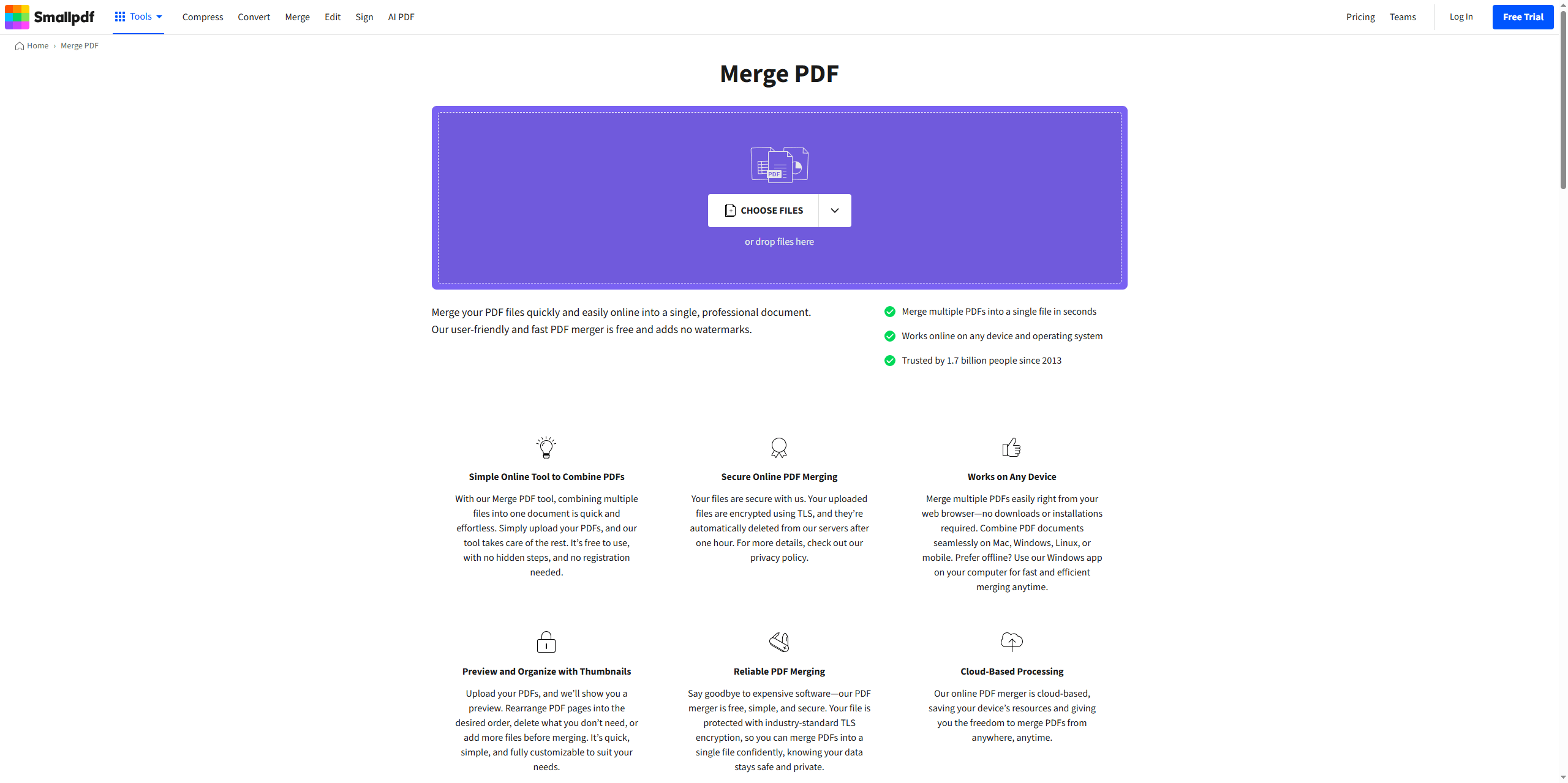 SmallPDF file merger