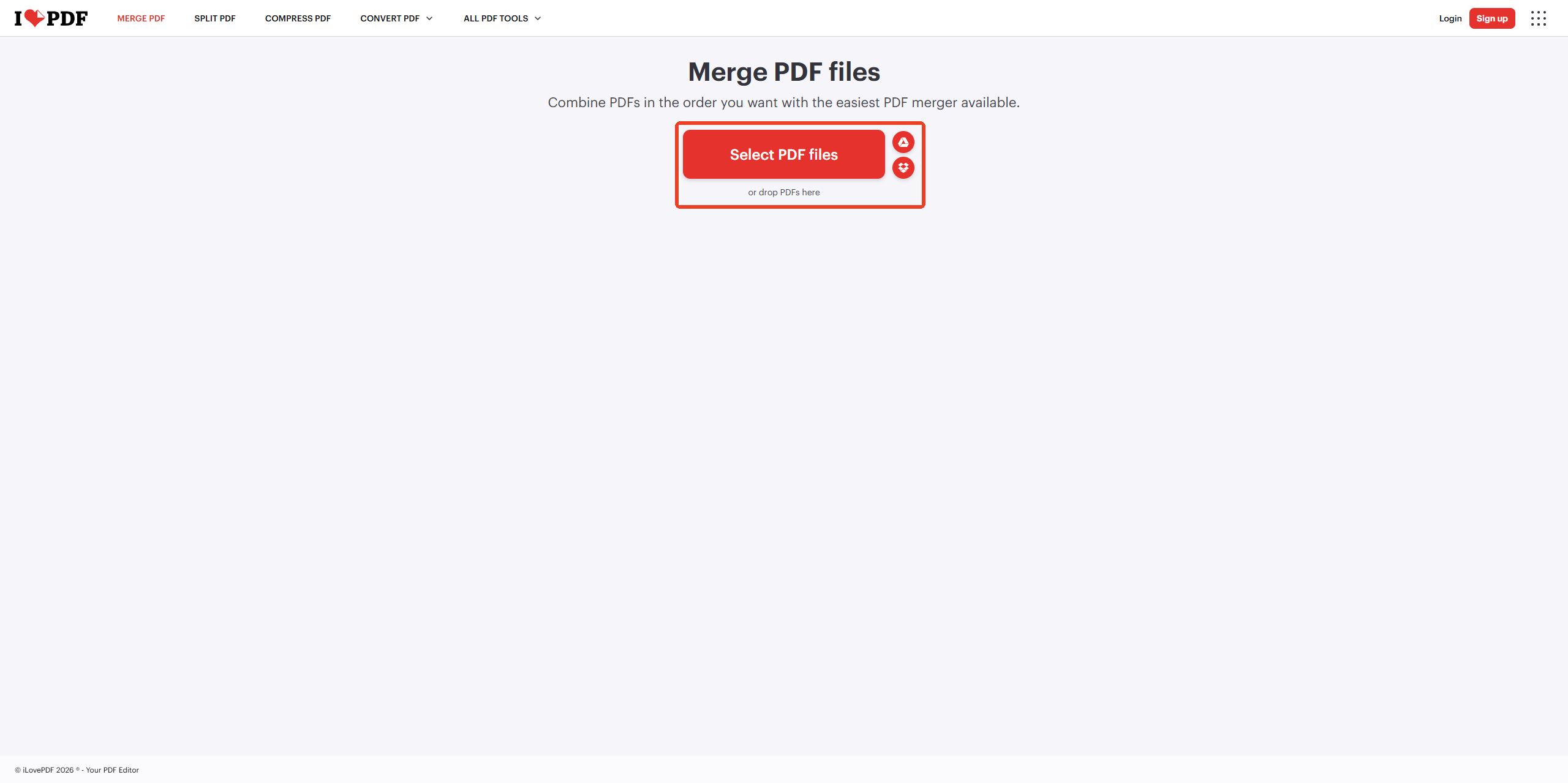 ILovePDF online pdf merger
