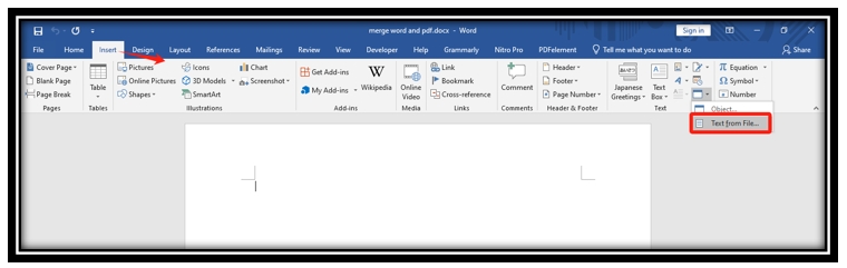 Merge PDF and Word in Microsoft Word