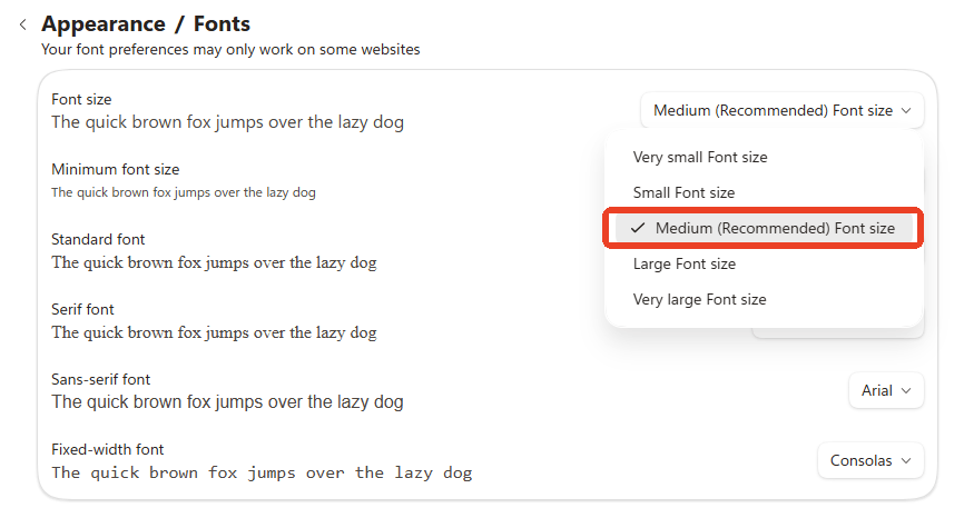change the font size