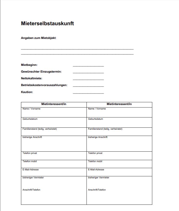 Mieterselbstauskunft PDF